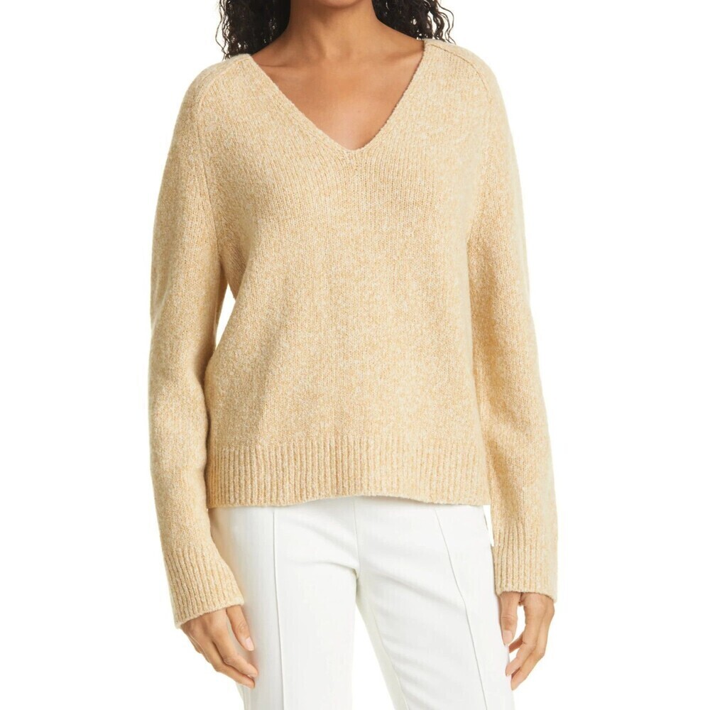 Vince V-Neck Boucle Sweater Silk Merino Wool Cashmere Sz M Classic Quiet Luxury